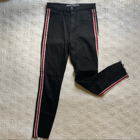 Zara high waist black skinny jeans with red stripe - Picture 2 of 6